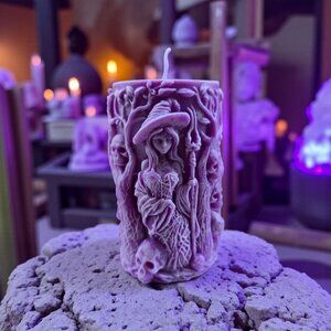 Handmade ✦ Witch & Skulls Candle ✦ Vanilla Brandy Soy Wax Gothic Decor Halloween